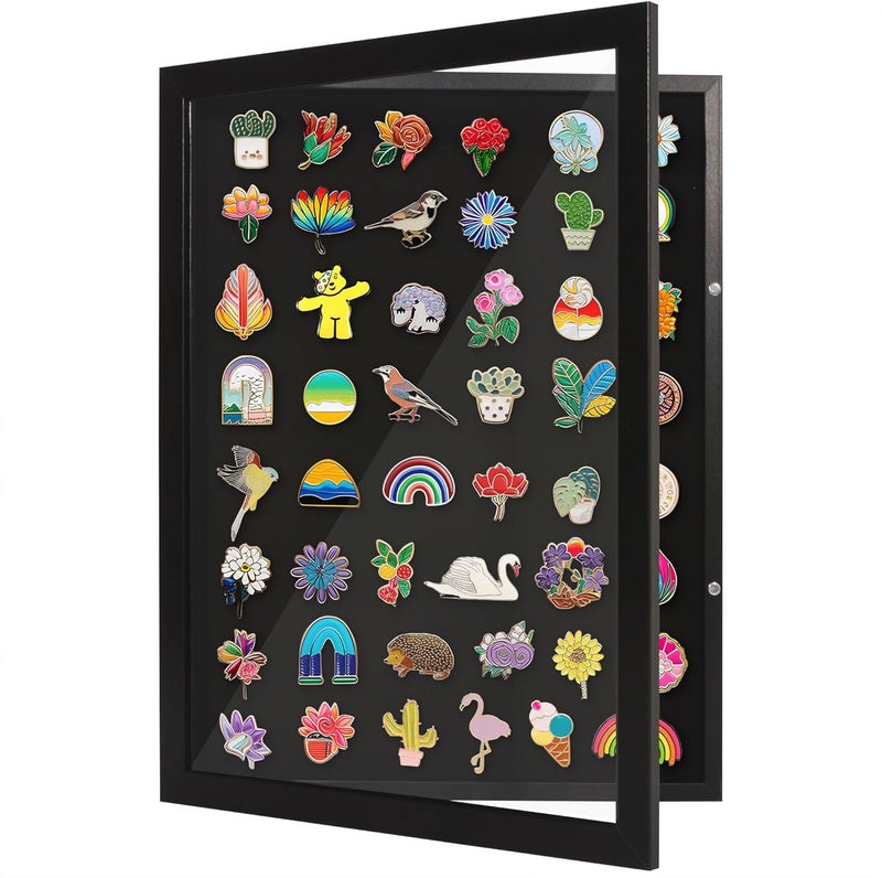 Americanflat 14x18 Pin Display Case - Ideal for Enamel Pins, Medals, Jewelry, Memorabilia - Silhouette Collection - Black Pin Collection Display with Polished Plexiglass for Wall Decor - Image 1